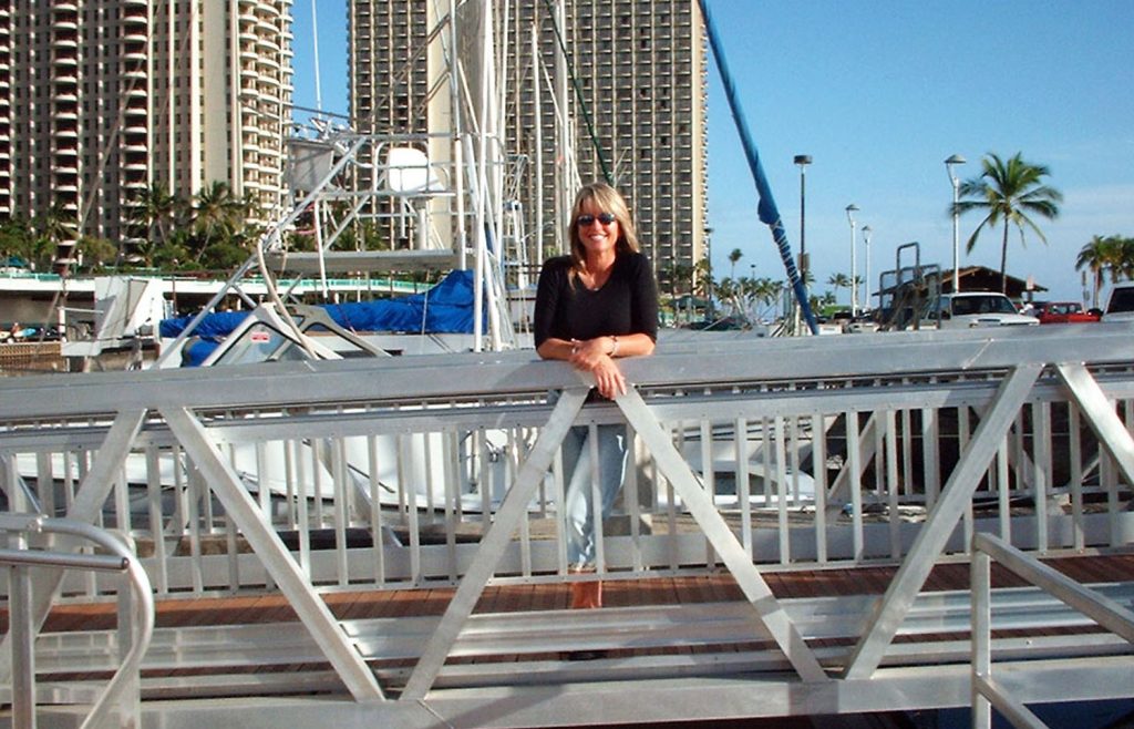 person standing on gangway