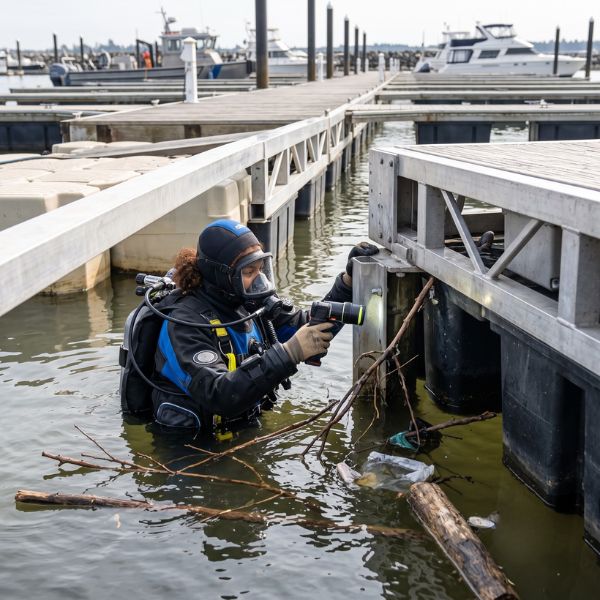 woman inspecting dock